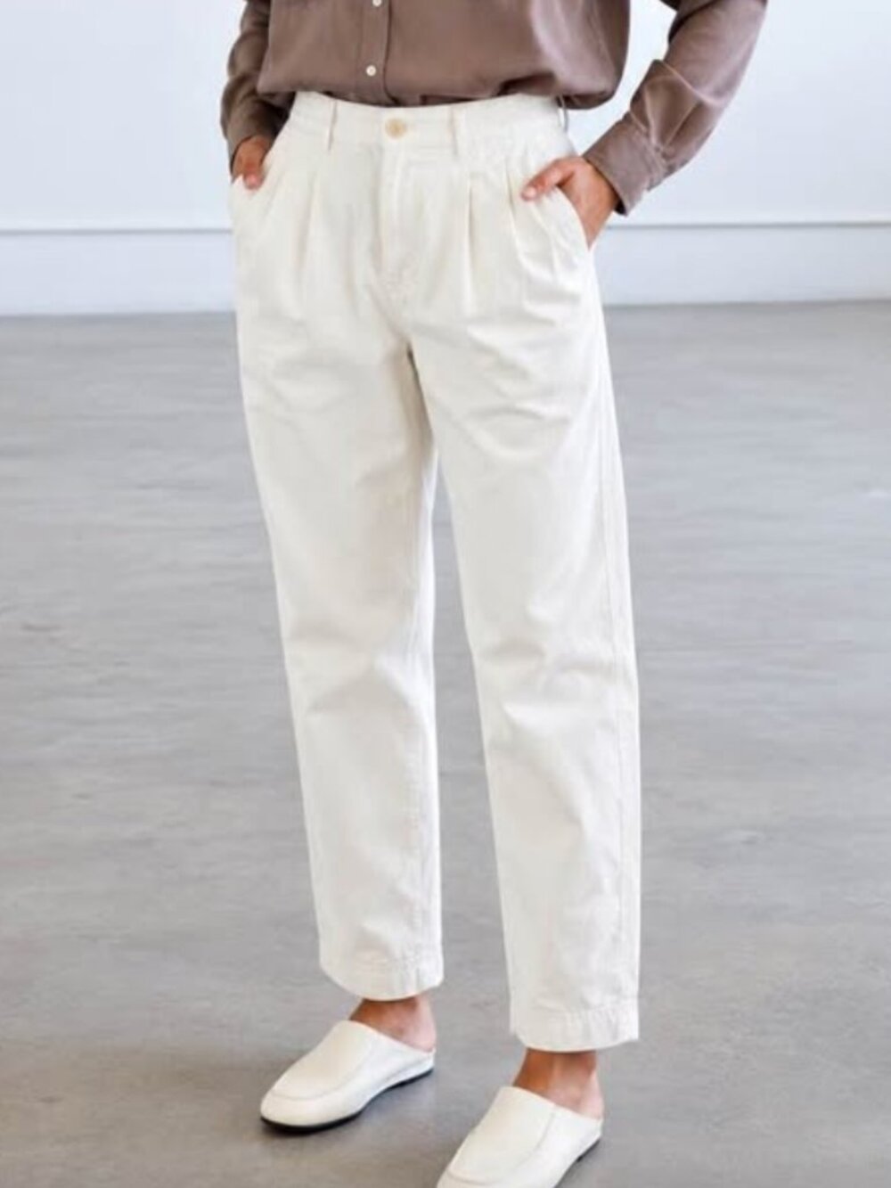 AYR The Metropolitan Pleated Cropped Pants White Cream Size 6